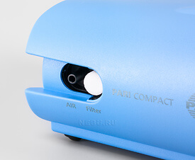 Место подключения воздуховодной трубки и сменный воздушный фильтр компрессора PARI COMPACT